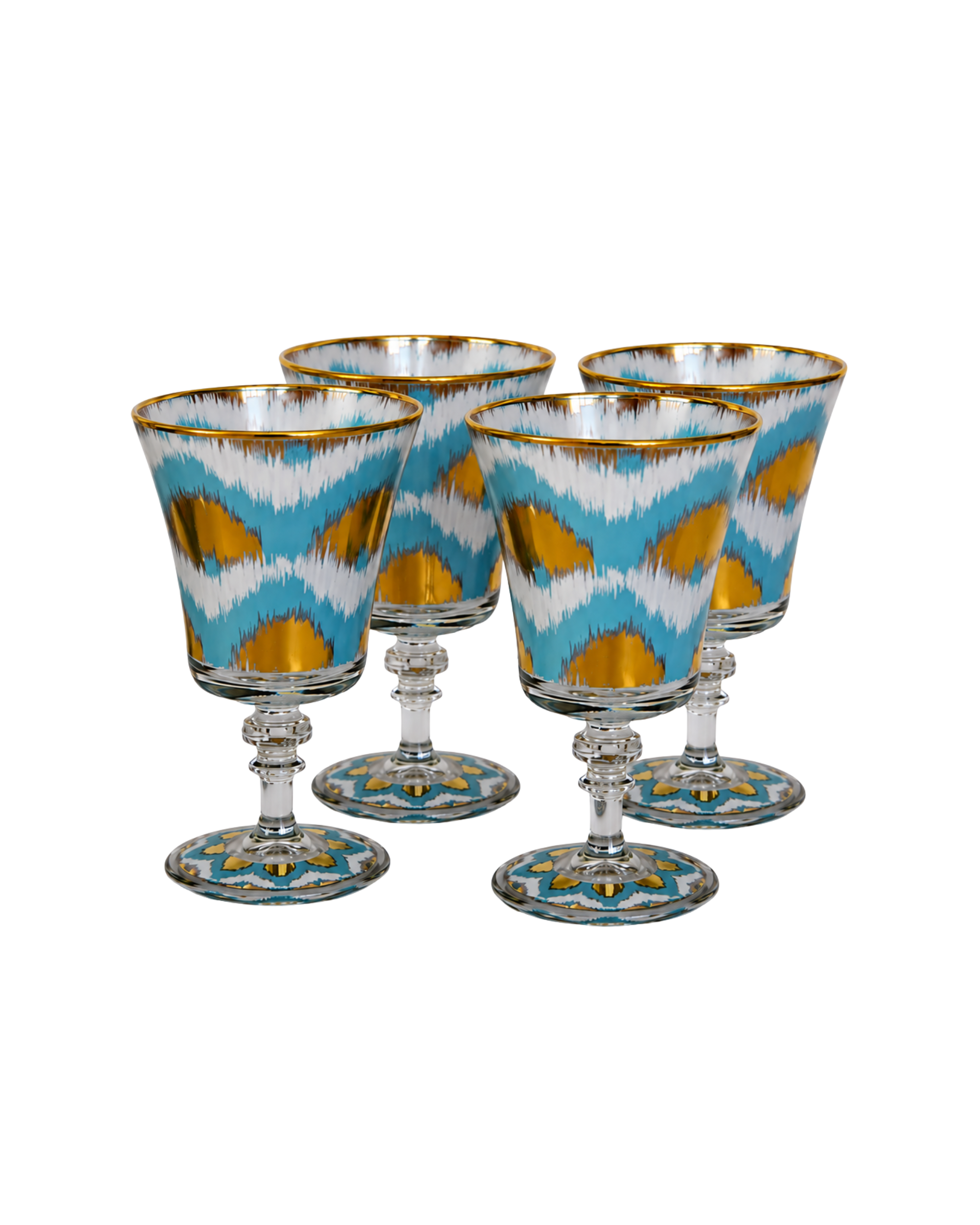 Weinglas Ikat Türkis/Gold (4er Set)