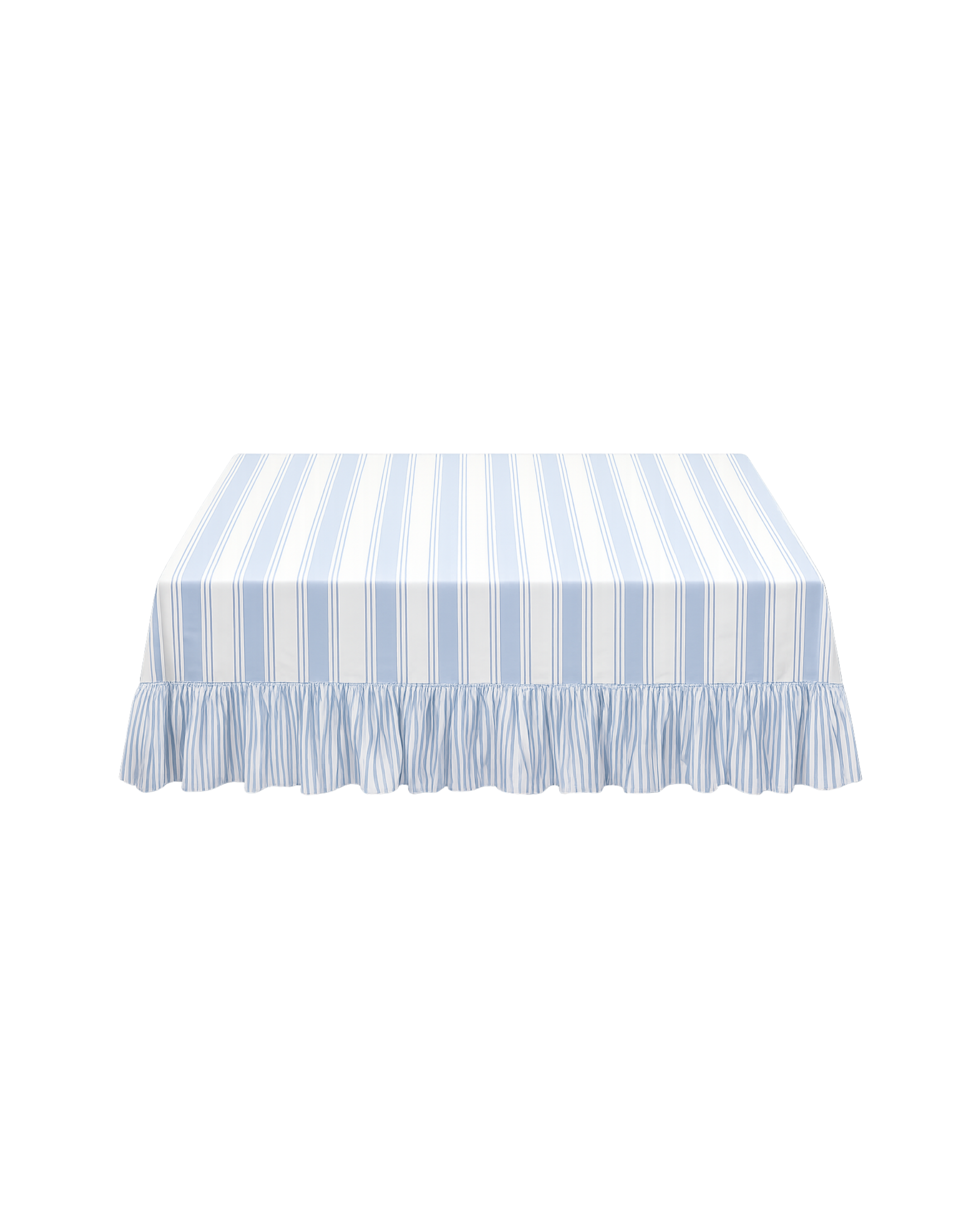 Light blue striped cotton tablecloth with ruffles (240 x 190 cm)