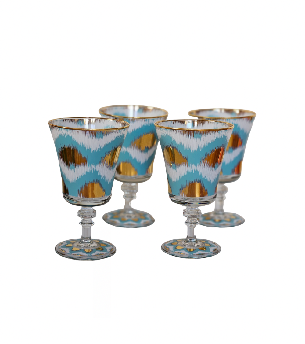Weinglas Ikat Türkis/Gold (4er Set)