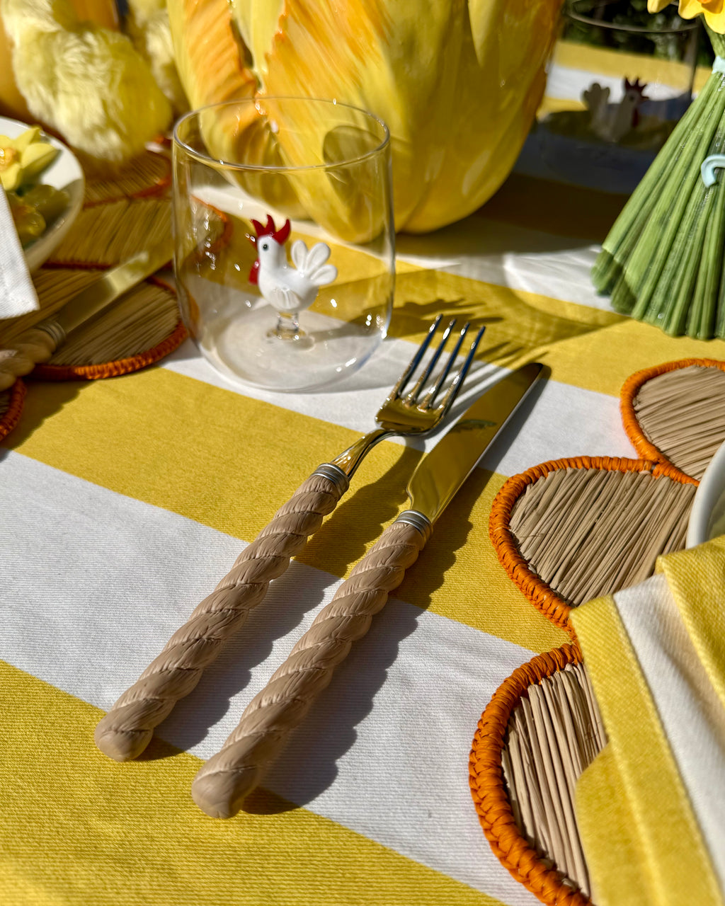 Wide striped linen napkins, yellow (set of 4)
