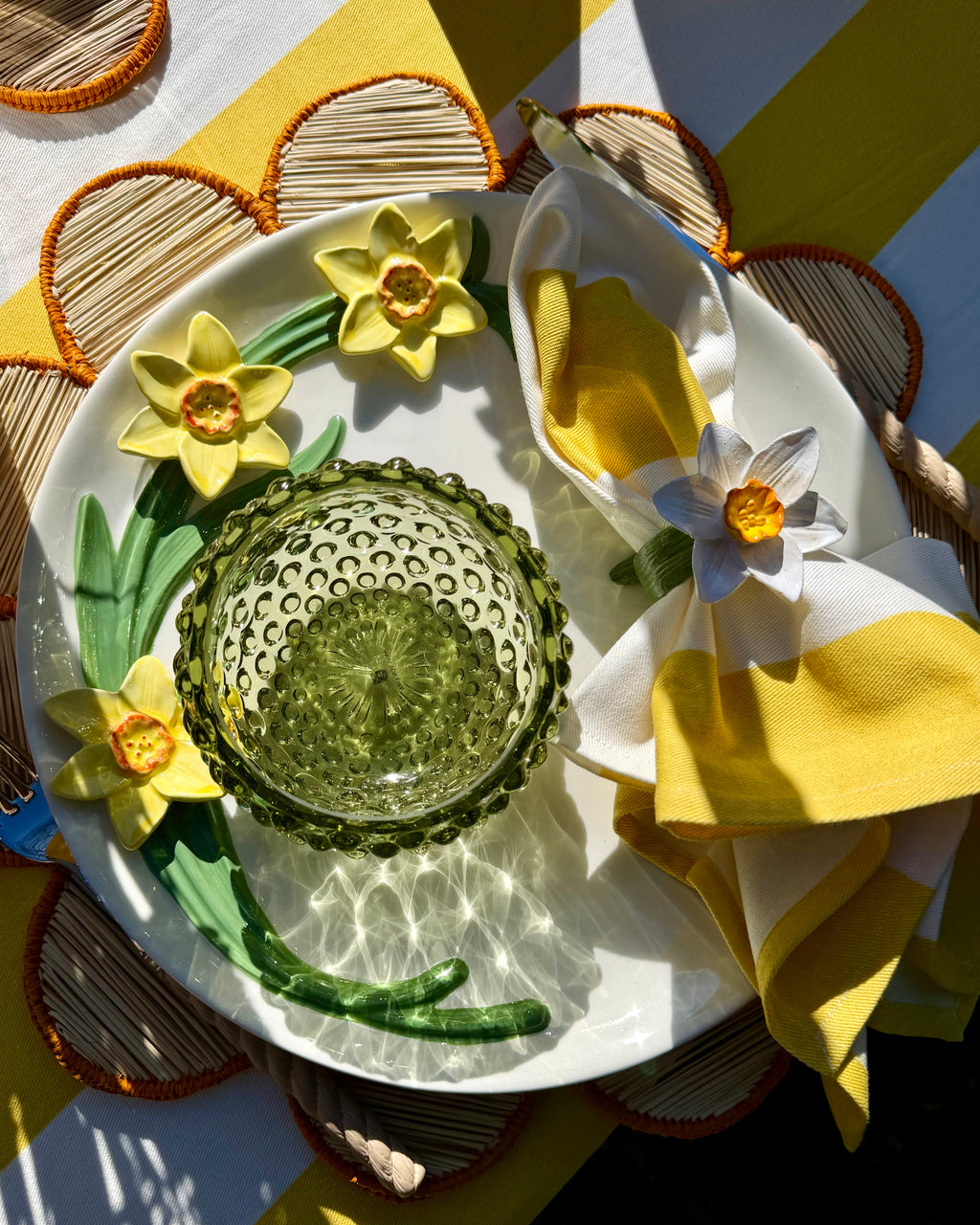 Wide striped linen napkins, yellow (set of 4)