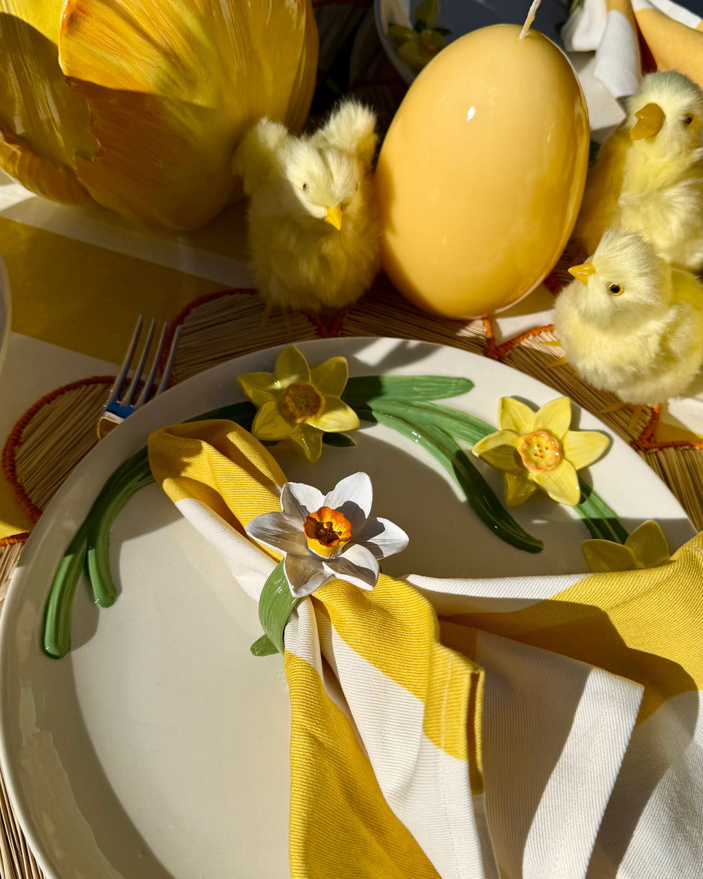 Wide striped linen napkins, yellow (set of 4)