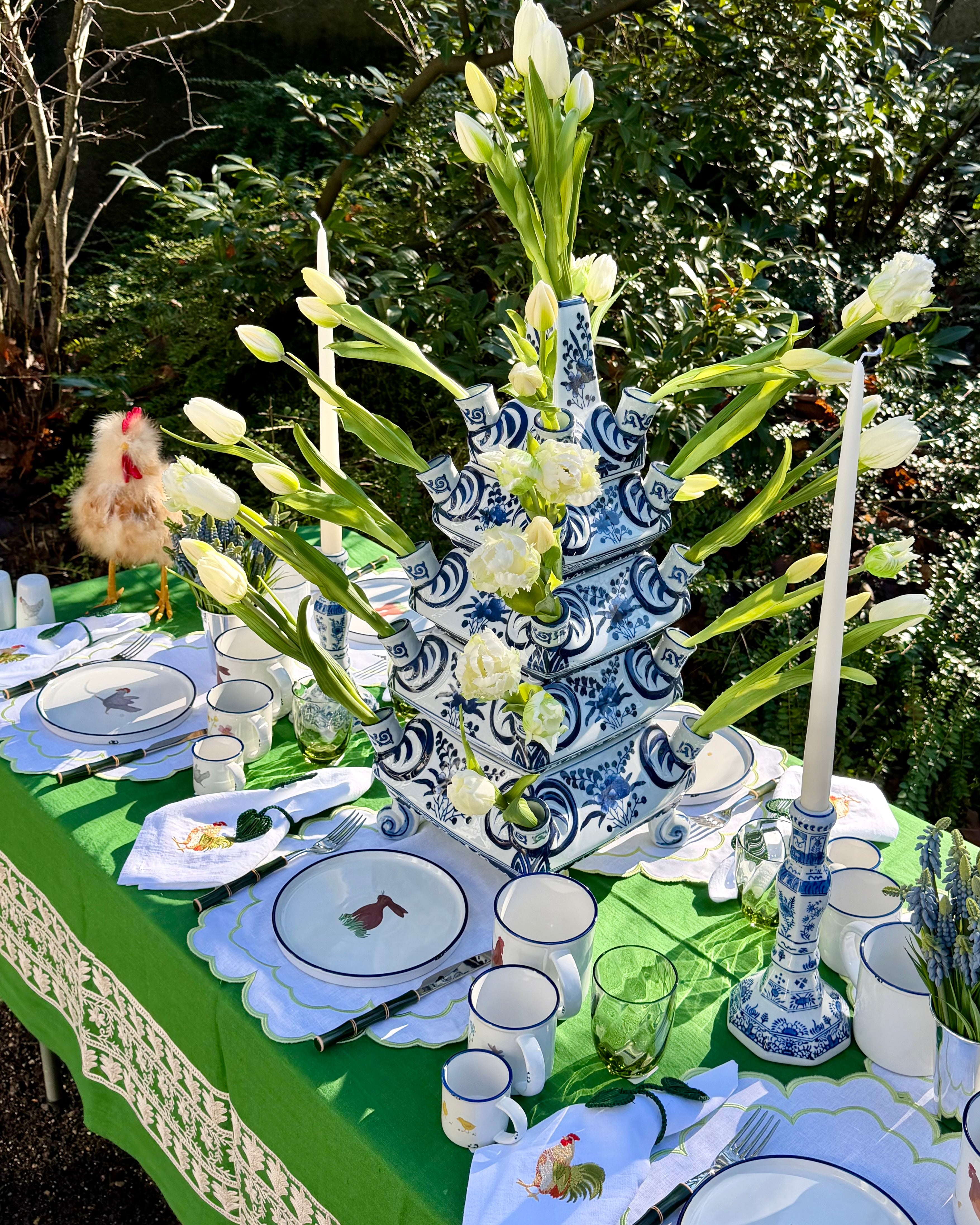 Stoffserviette mit Hahn Stickerei, 2er Set