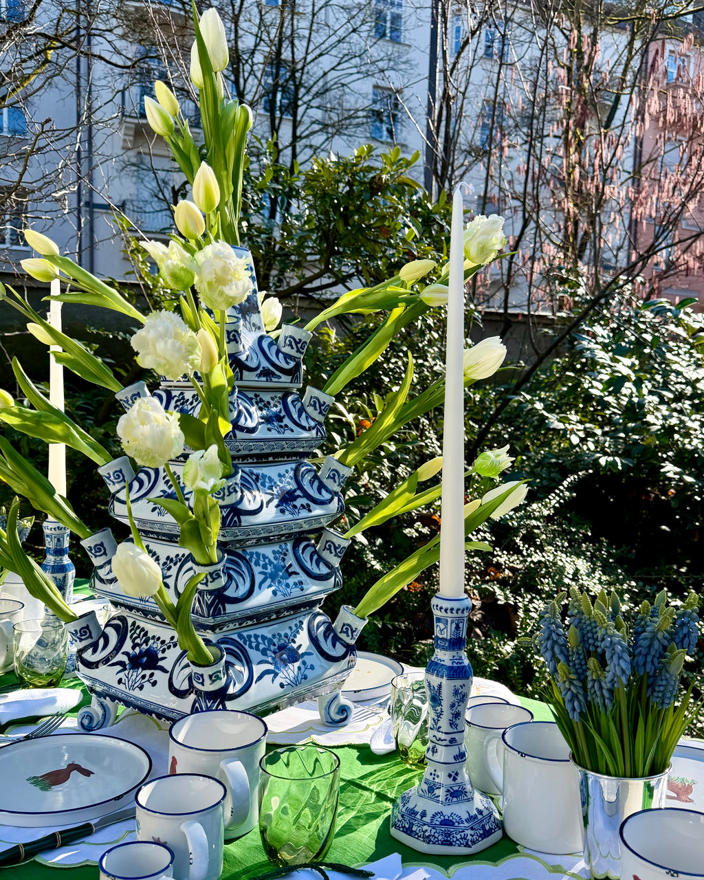 Keramik Kerzenhalter Blau-Weiß
