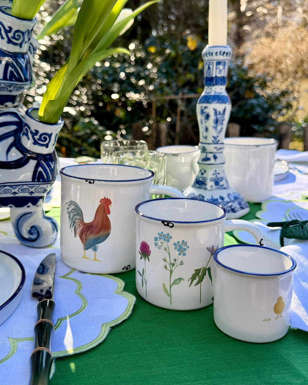 Keramik Kerzenhalter Blau-Weiß
