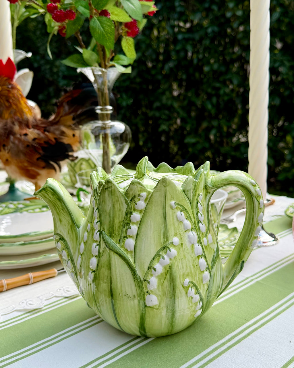 Hand-painted ceramic teapot, lily of the valley