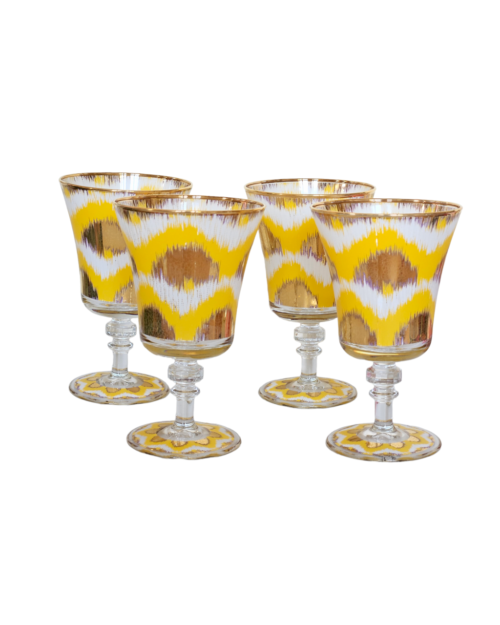 Ikat Yellow Gold Wine Glass Set of 4