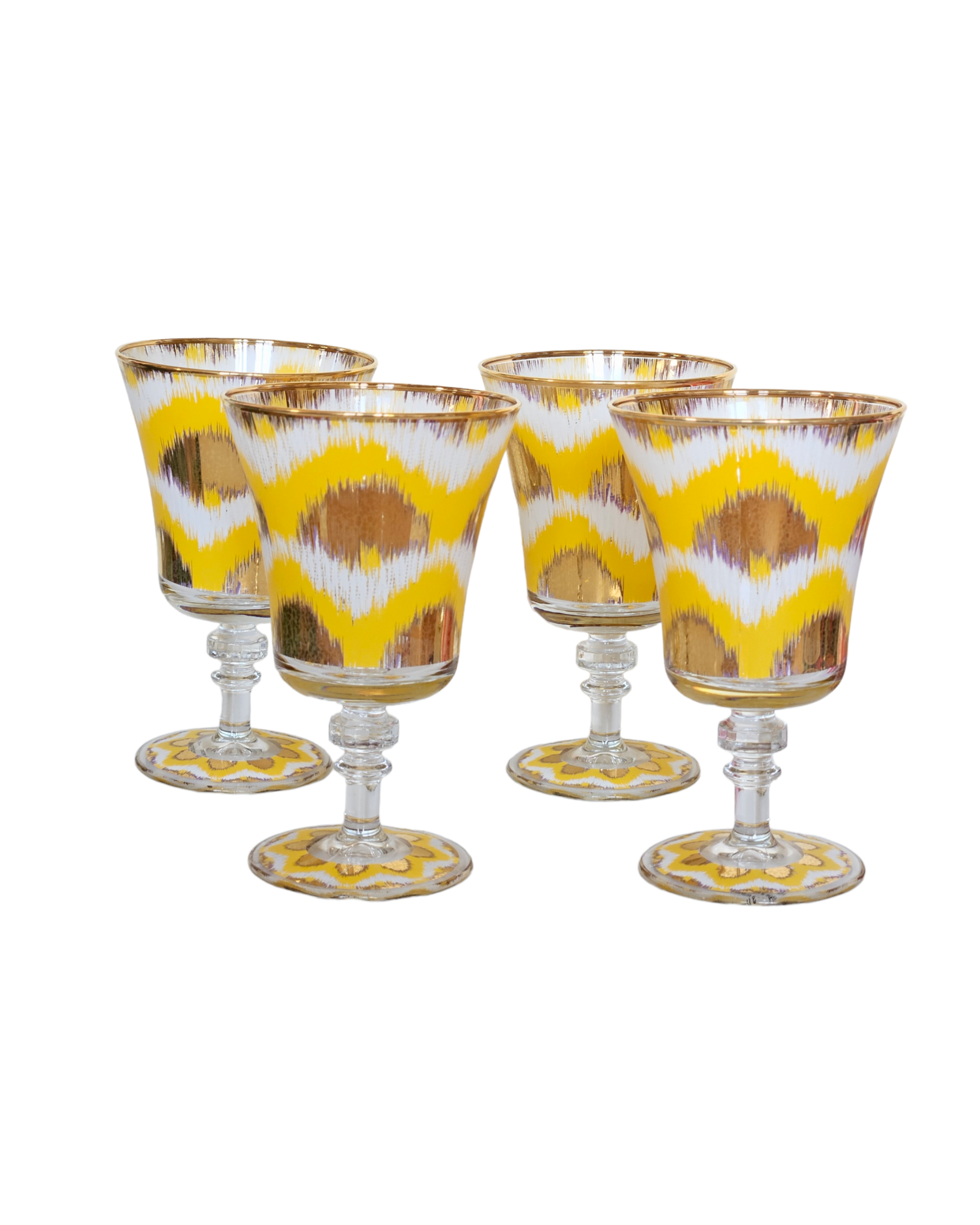 Ikat Yellow Gold Wine Glass Set of 4