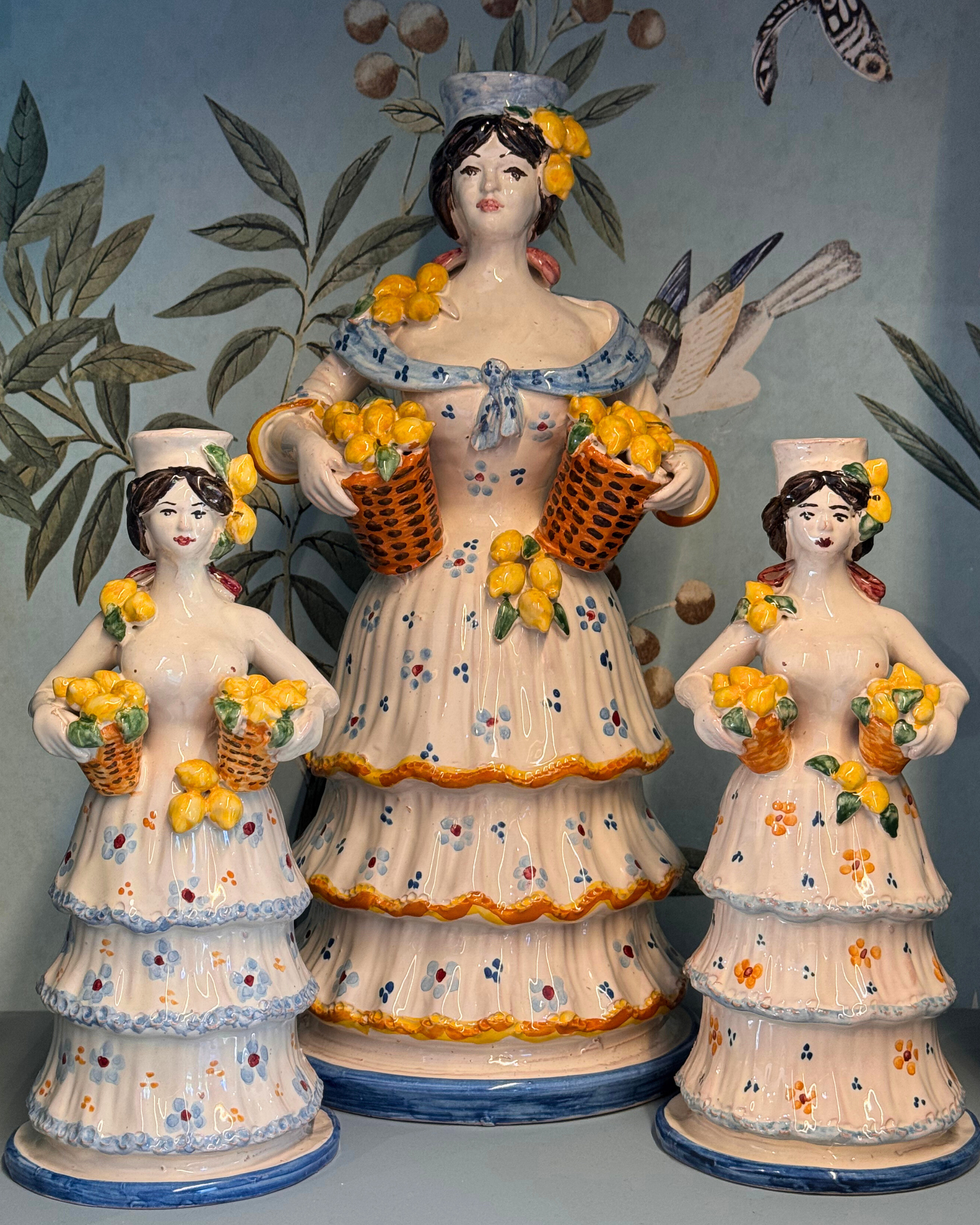 Ladies with Lemons Ceramic Candleholder (Set of 2)