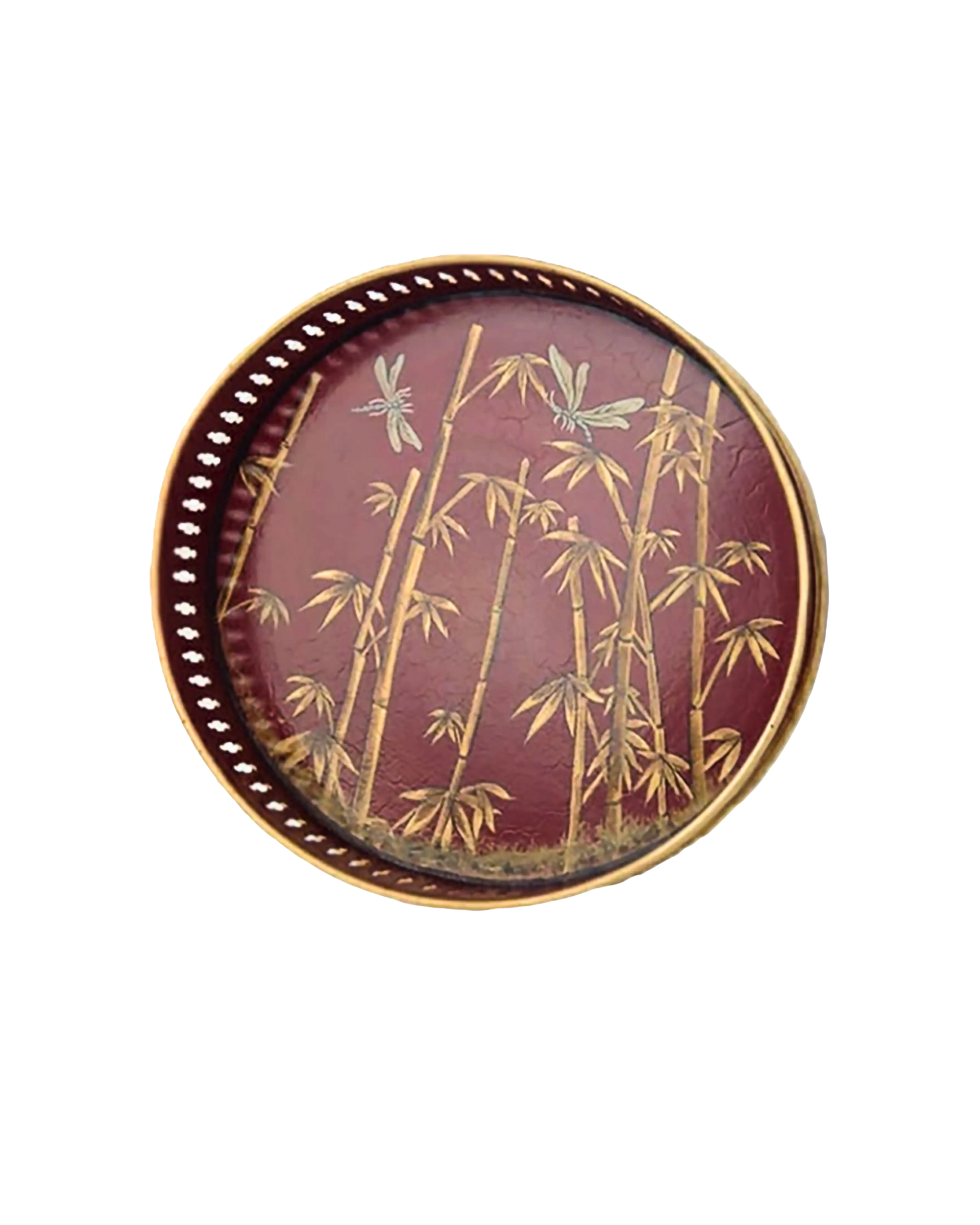 Red Bamboo Iron Tray Handpainted