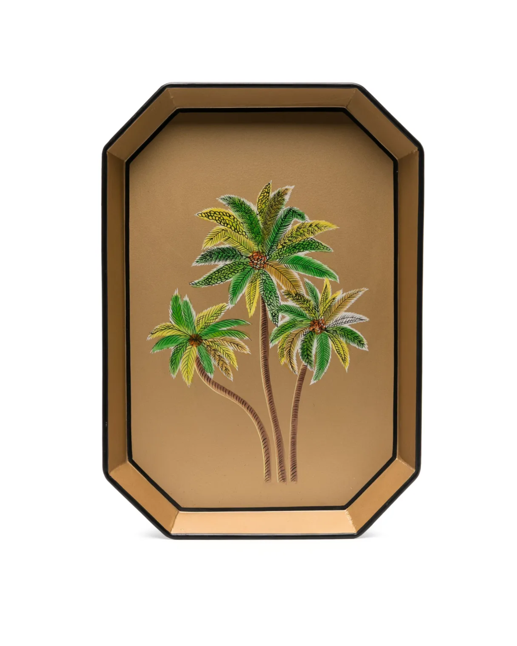 Handbemaltes Eisentablett Gold mit Palme