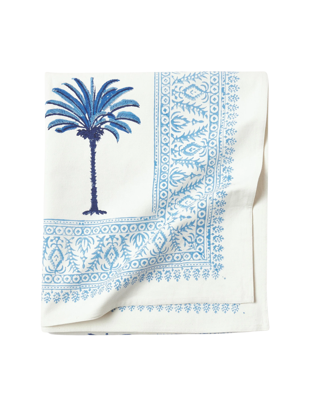 Baumwoll-Tischdecke Palme blau