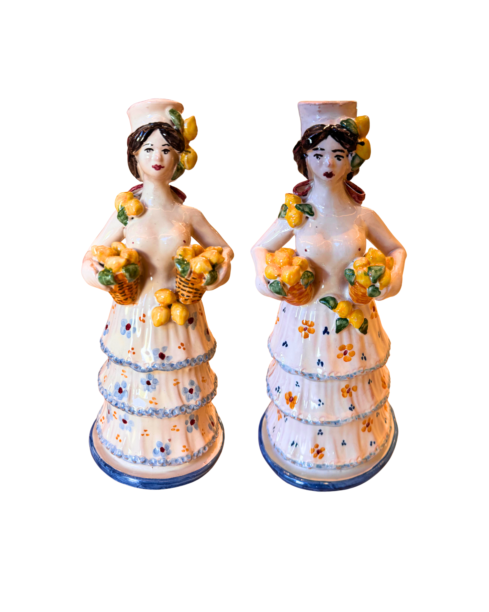 Ladies with Lemons Ceramic Candleholder (Set of 2)