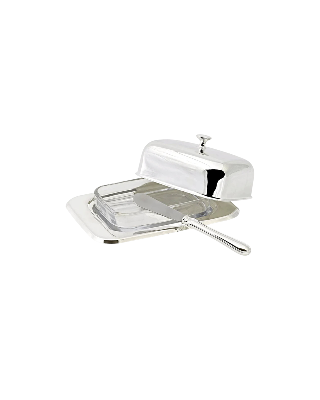 Butter dish with silver sheen – including butter knife