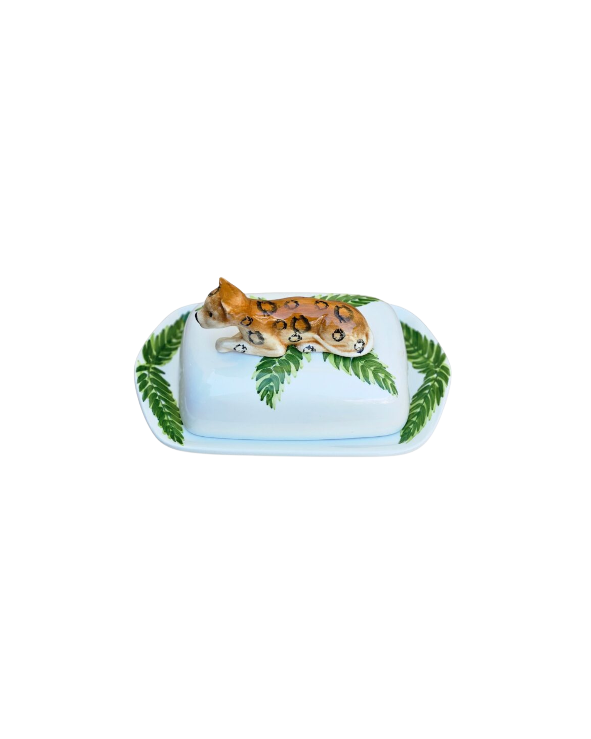 Handbemalte Keramik Butterdose Leopard
