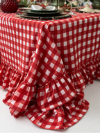 Tablecloth Cotton Red with Ruffles, 275 × 185 cm