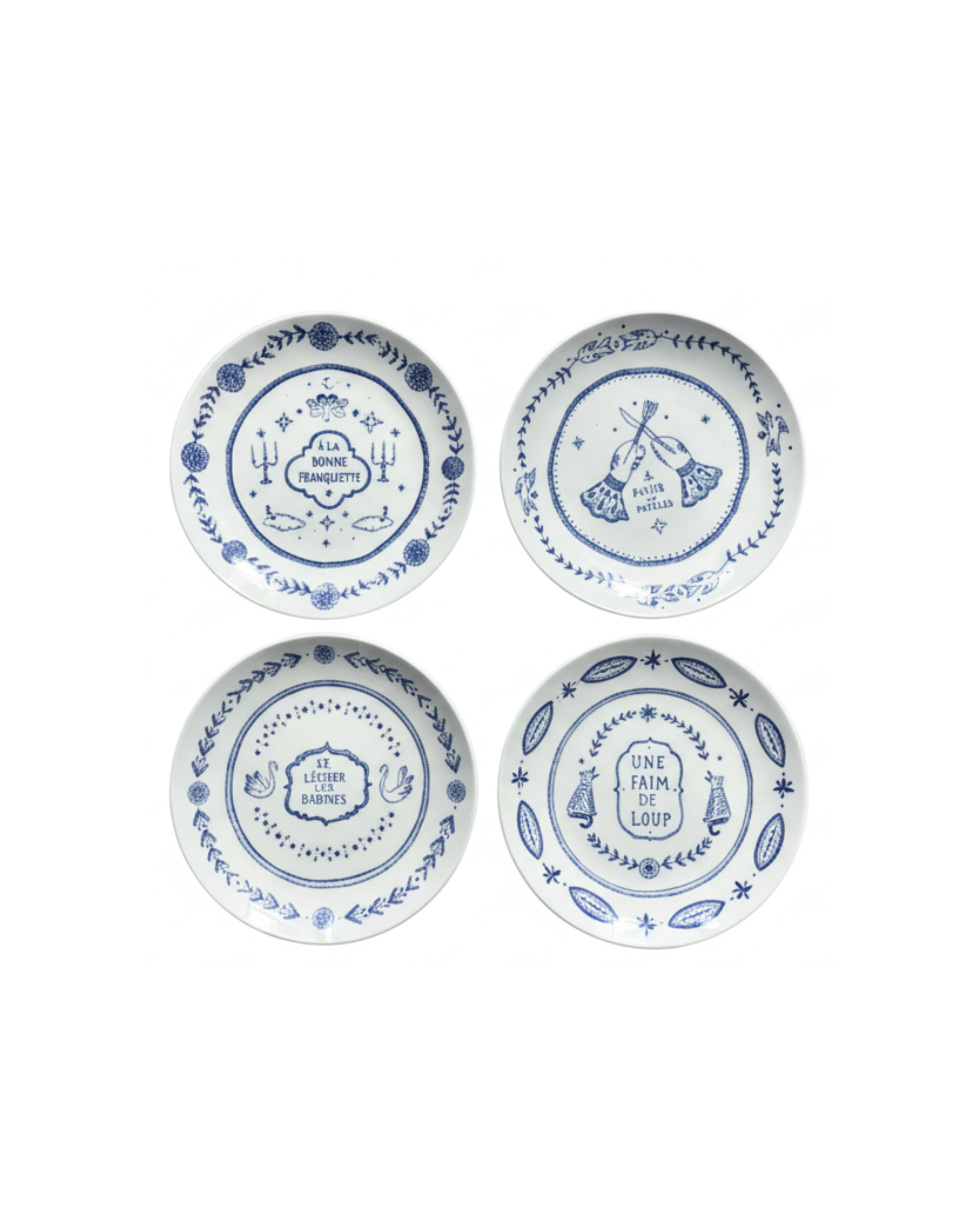 Dessertteller mit französischen Sprüchen Blau, 4er-Set