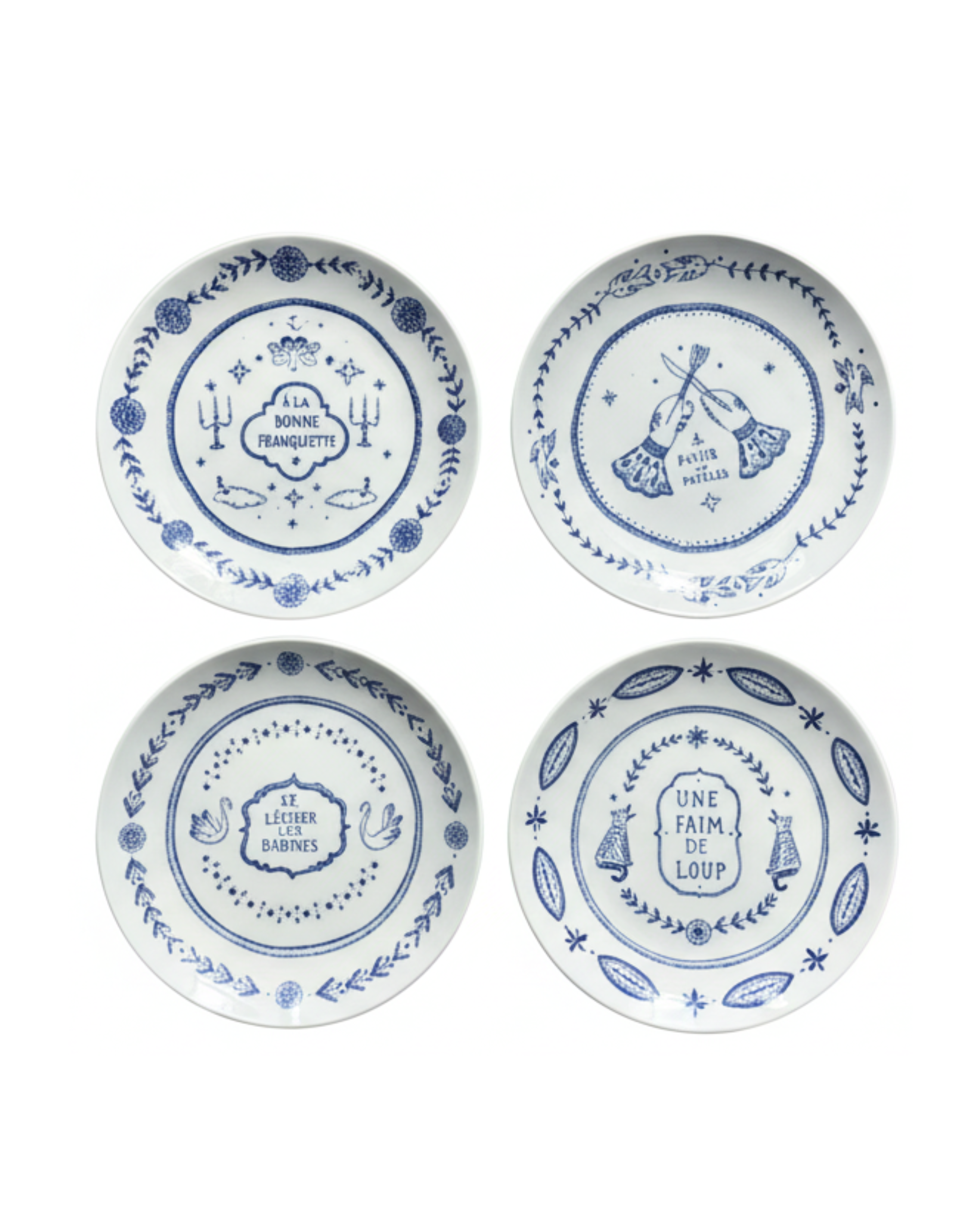 Speiseteller mit französischen Sprüchen Blau, 4er-Set