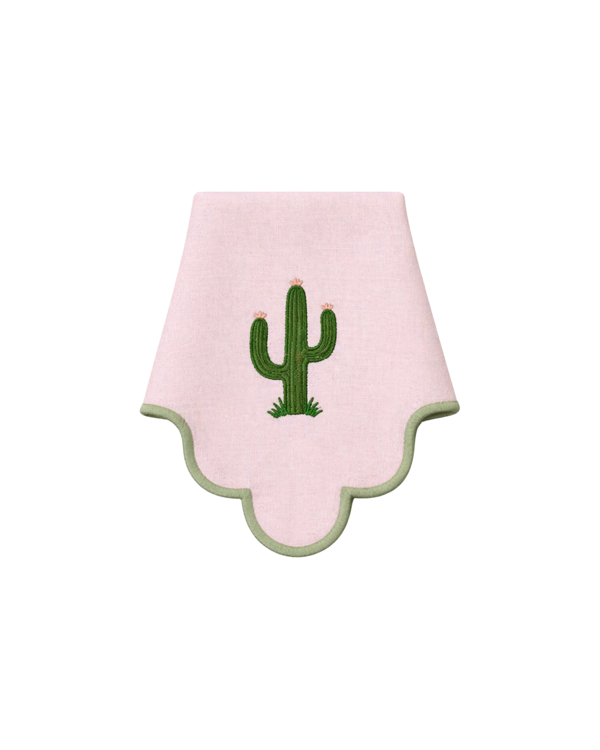 Stoffserviette mit Kaktusstickerei Rosa-Grün, 2er Set
