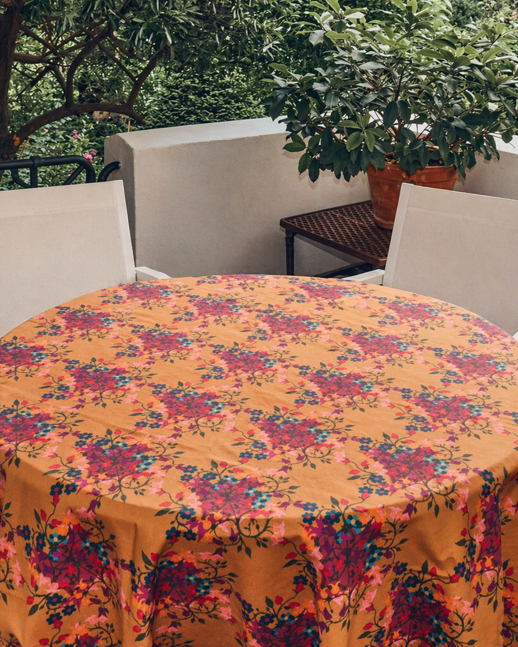 Baumwolltischdecke Floral Orange Square, 250x250