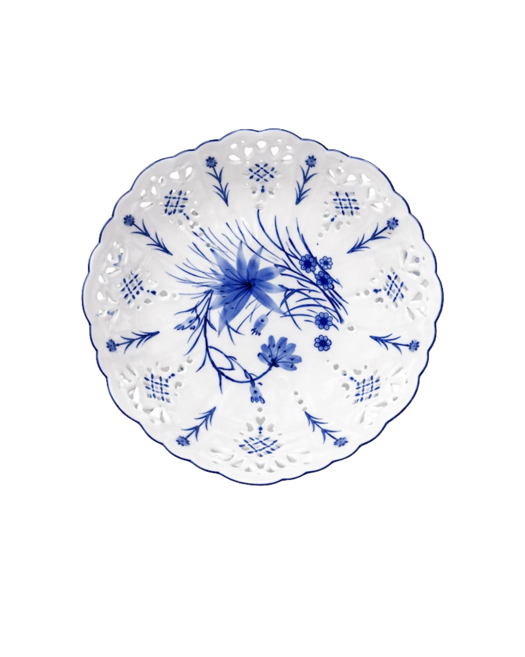 Porzellanschale Floral mit gewelltem Rand Blau-Weiß