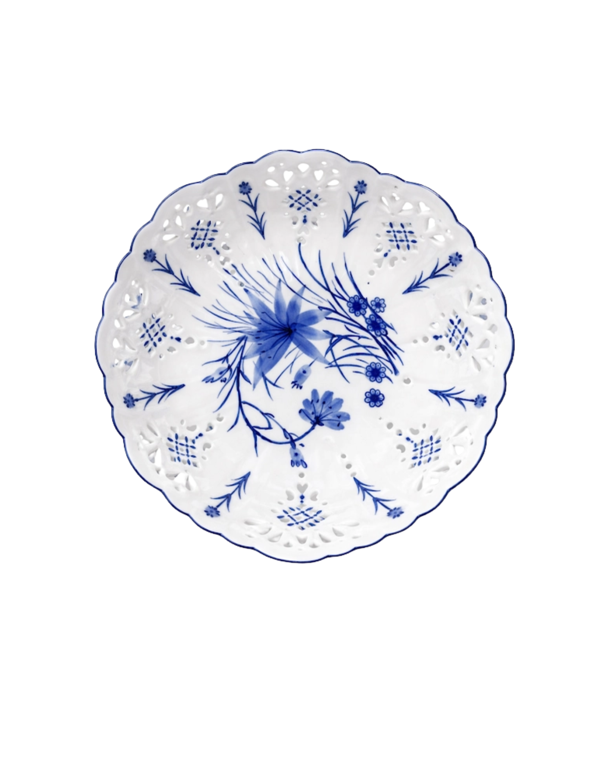 Porzellanschale Floral mit gewelltem Rand Blau-Weiß
