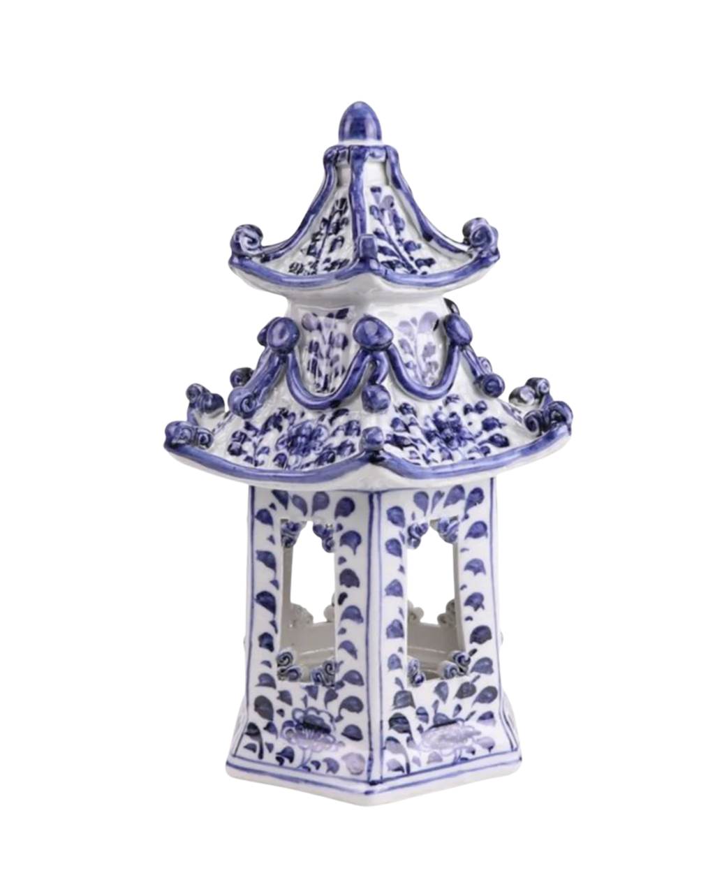Keramik Pagode Blau-weiß