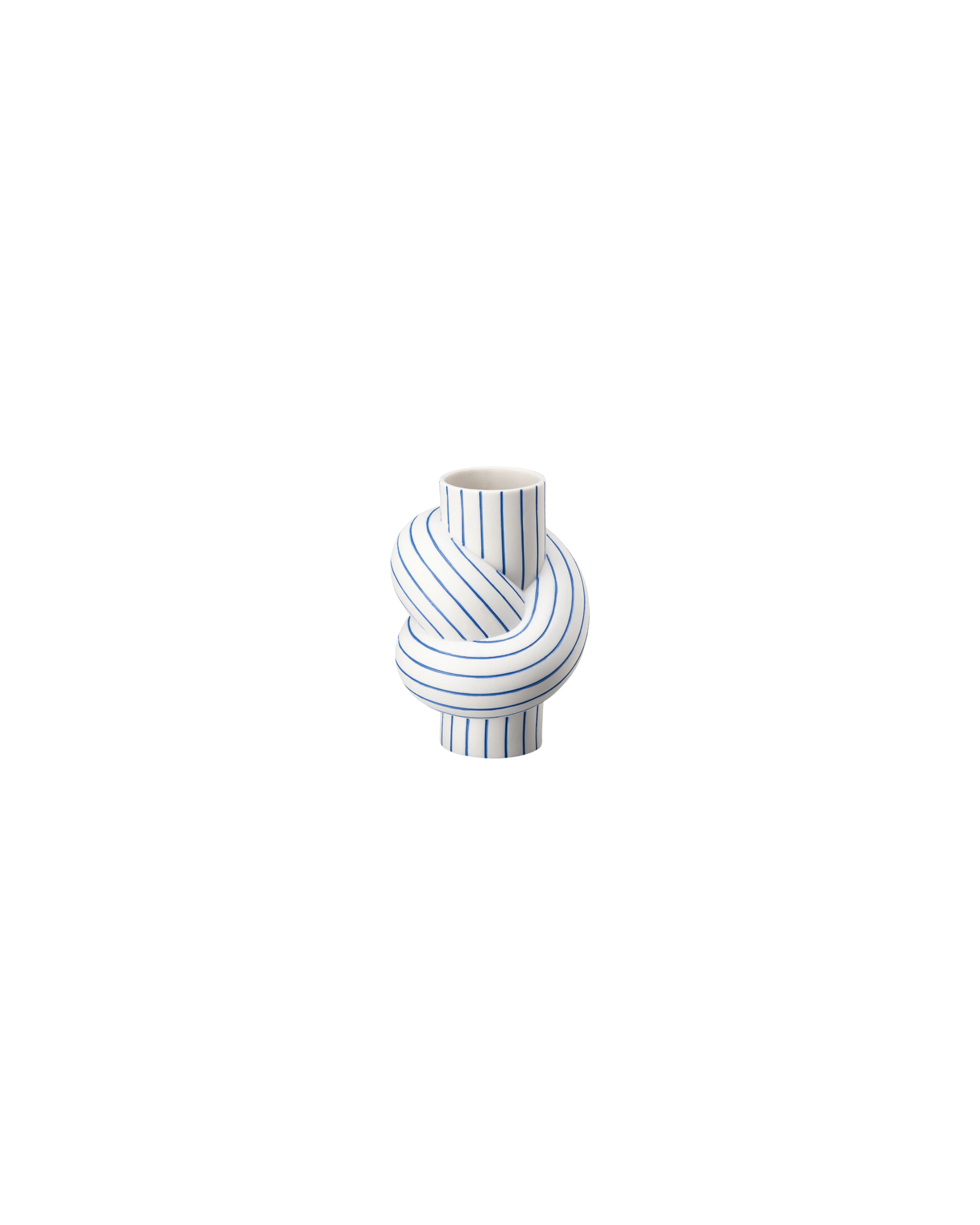 Rosenthal Porzellan Vase Node Stripes in Blau und Weiß, Design Martin Hirth, moderne Knotenvase bei Table Desires.