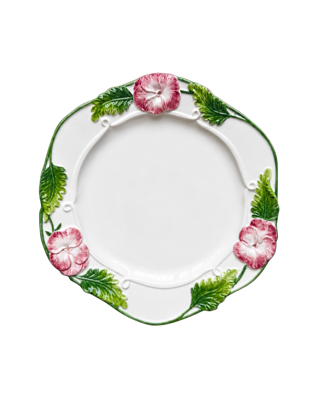 Handbemalte Keramikplatte mit floralem Relief Grün