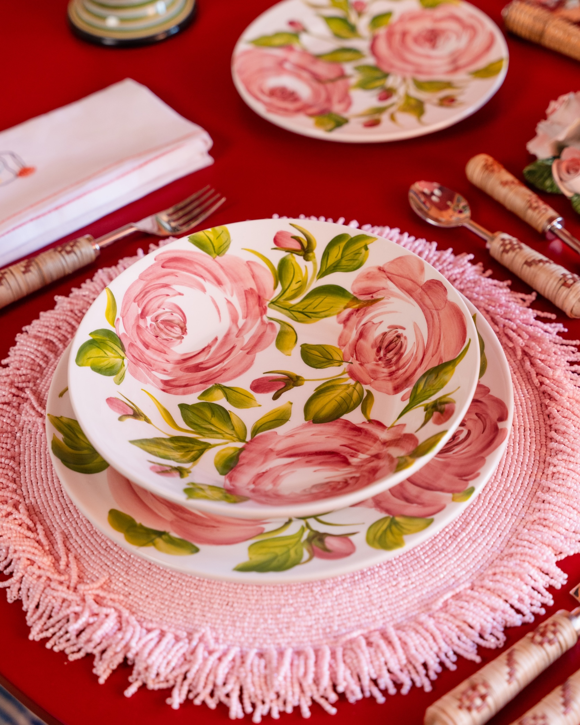 Handgearbeitetes Perlen-Tischset Rosa, 2er Set