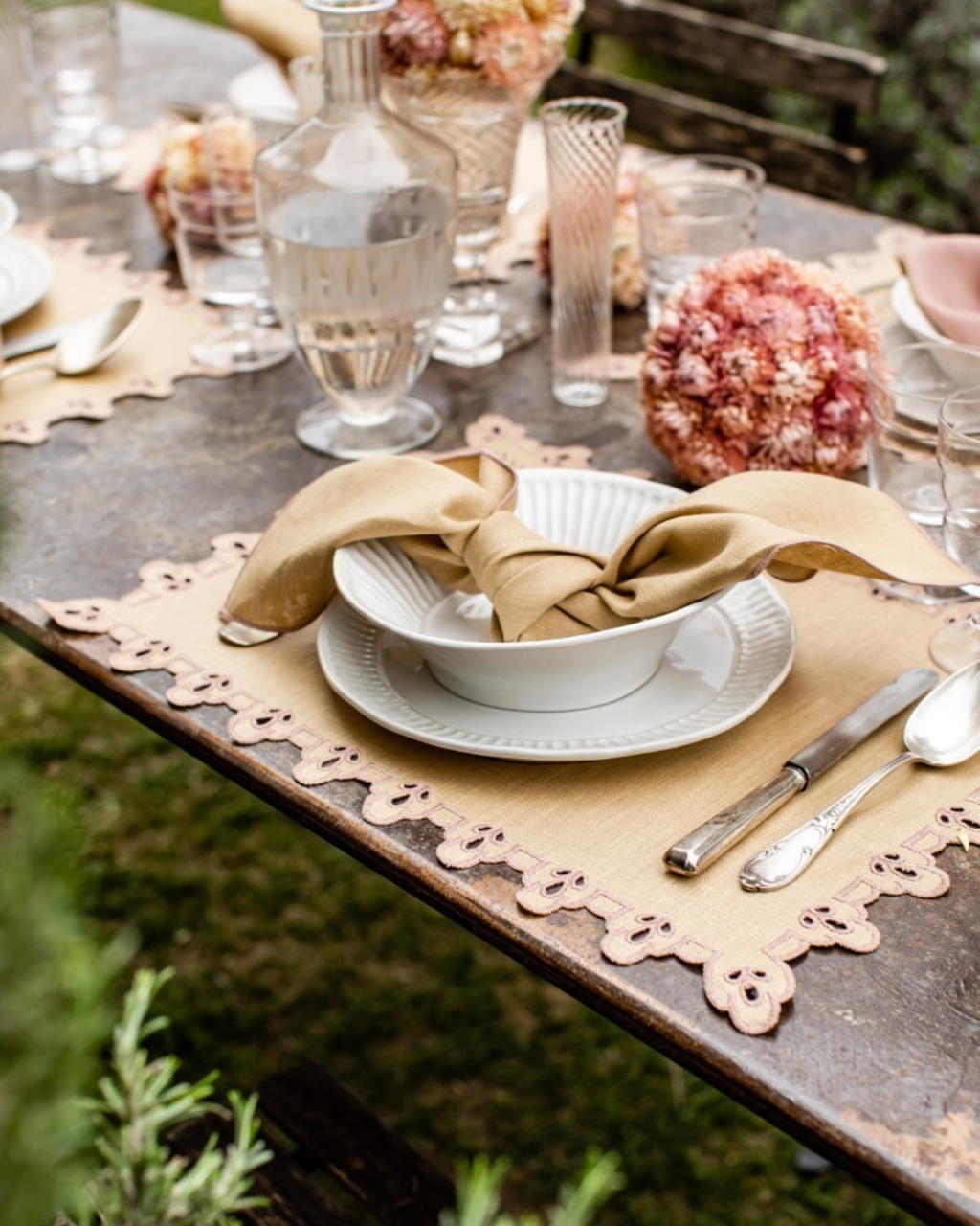Leinen Tischset Beschichtet Braun-Rosa, 2er Set