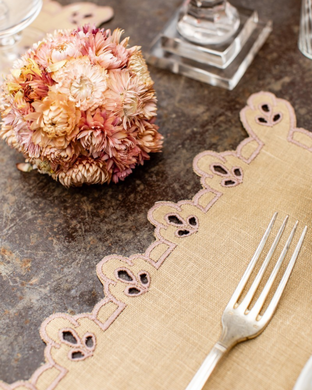 Leinen Tischset Beschichtet Braun-Rosa, 2er Set
