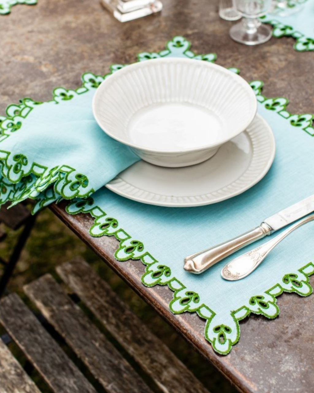 Leinen Tischset Beschichtet Blau-Grün, 2er Set