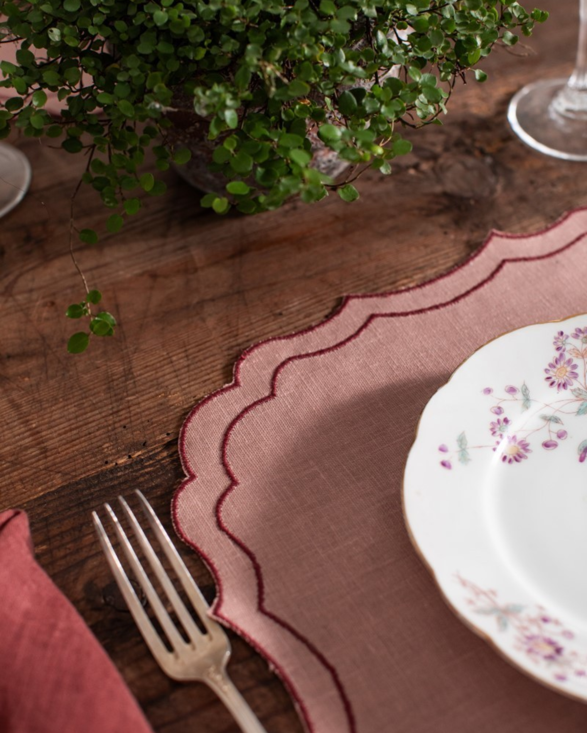 Leinen Tischset Beschichtet Rosa-Rot, 2er Set