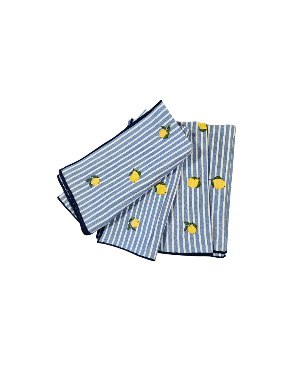Handbestickte Stoffservietten Zitrone Blau-Weiß, 4er Set