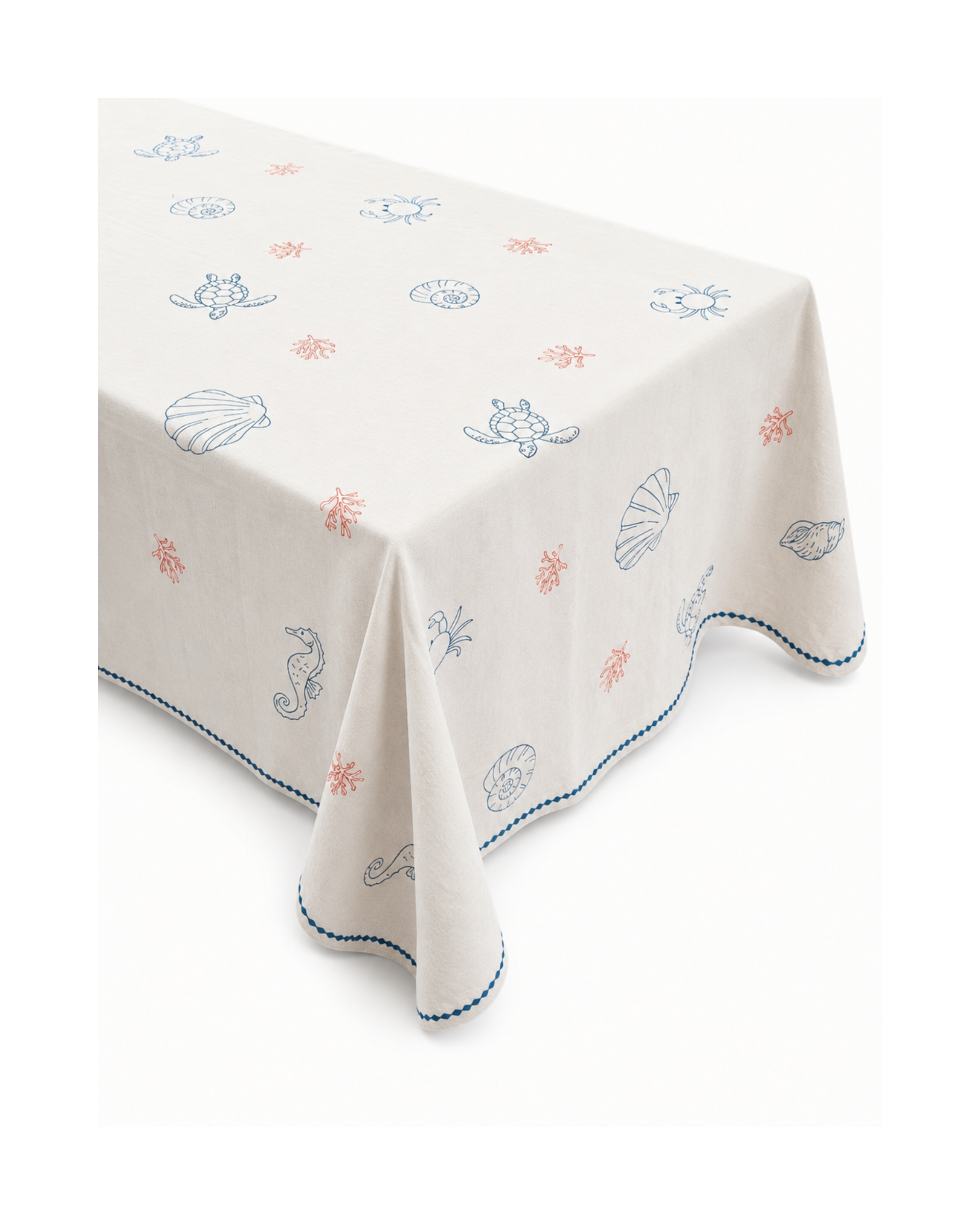 Handbestickte Baumwolltischdecke Meeres Motiv