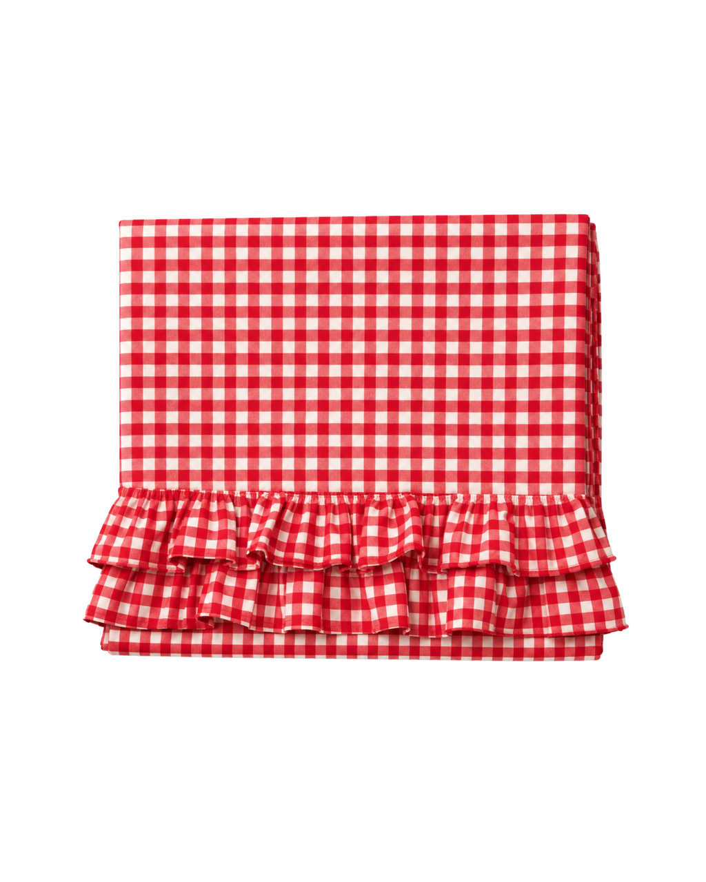 Handbedruckte Baumwolltischdecke Rot mit Rüschen
