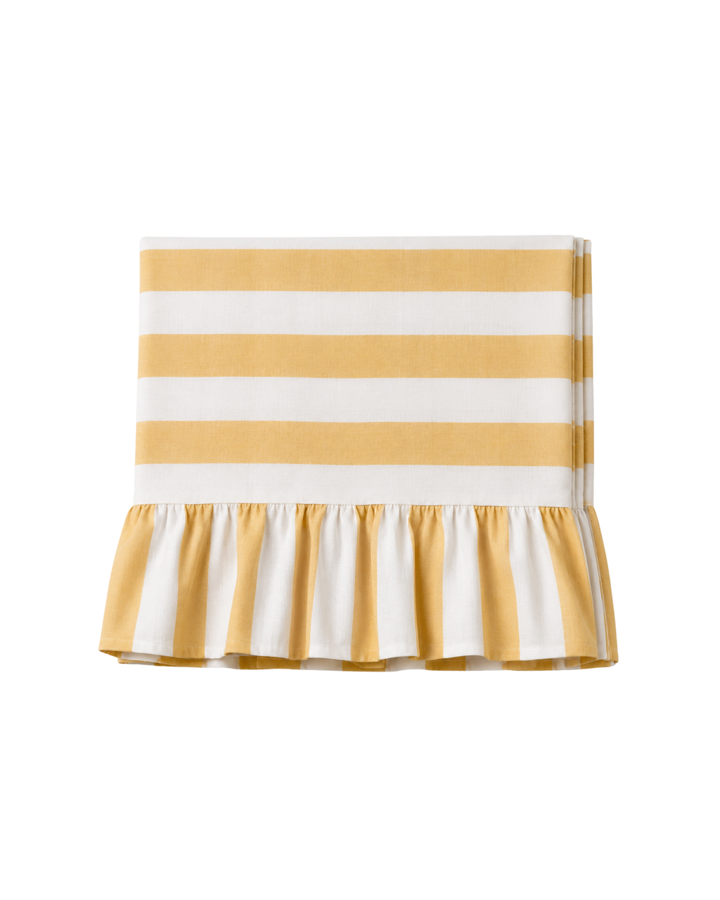 Yellow striped cotton tablecloth with ruffles (240 x 190 cm)