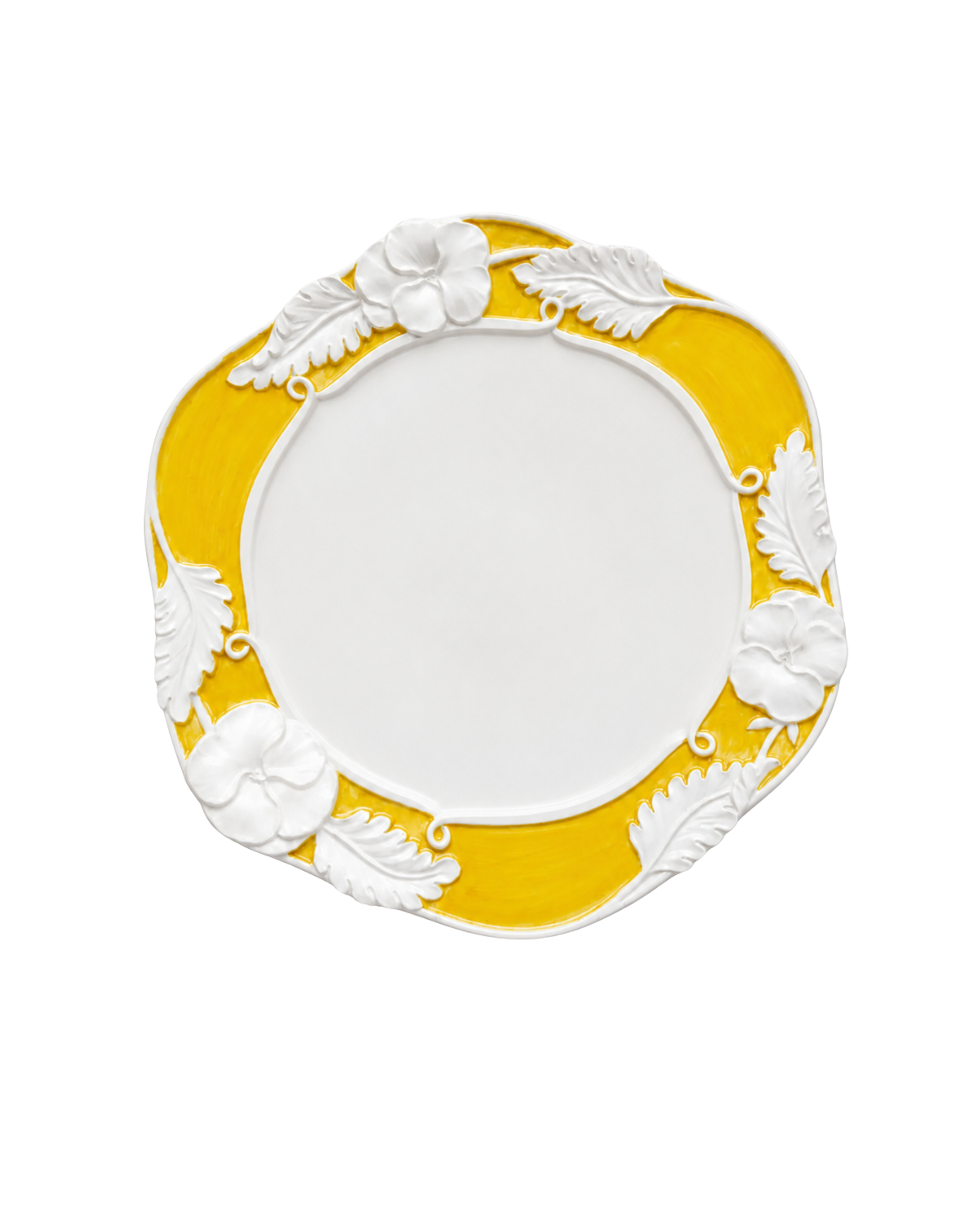 Handbemalte Keramikplatte mit floralem Relief Gelb