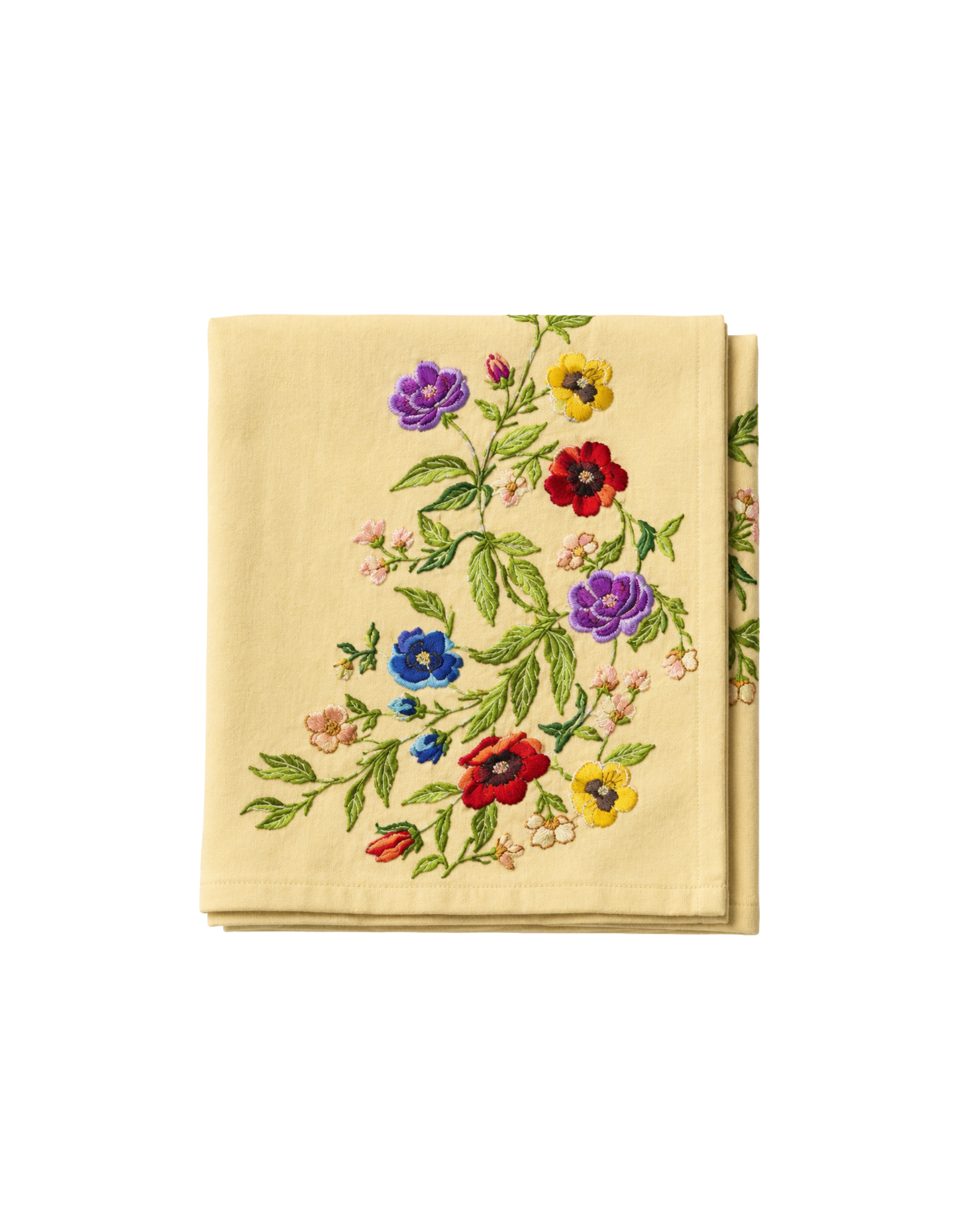 Embroidered cotton tablecloth, floral design, yellow