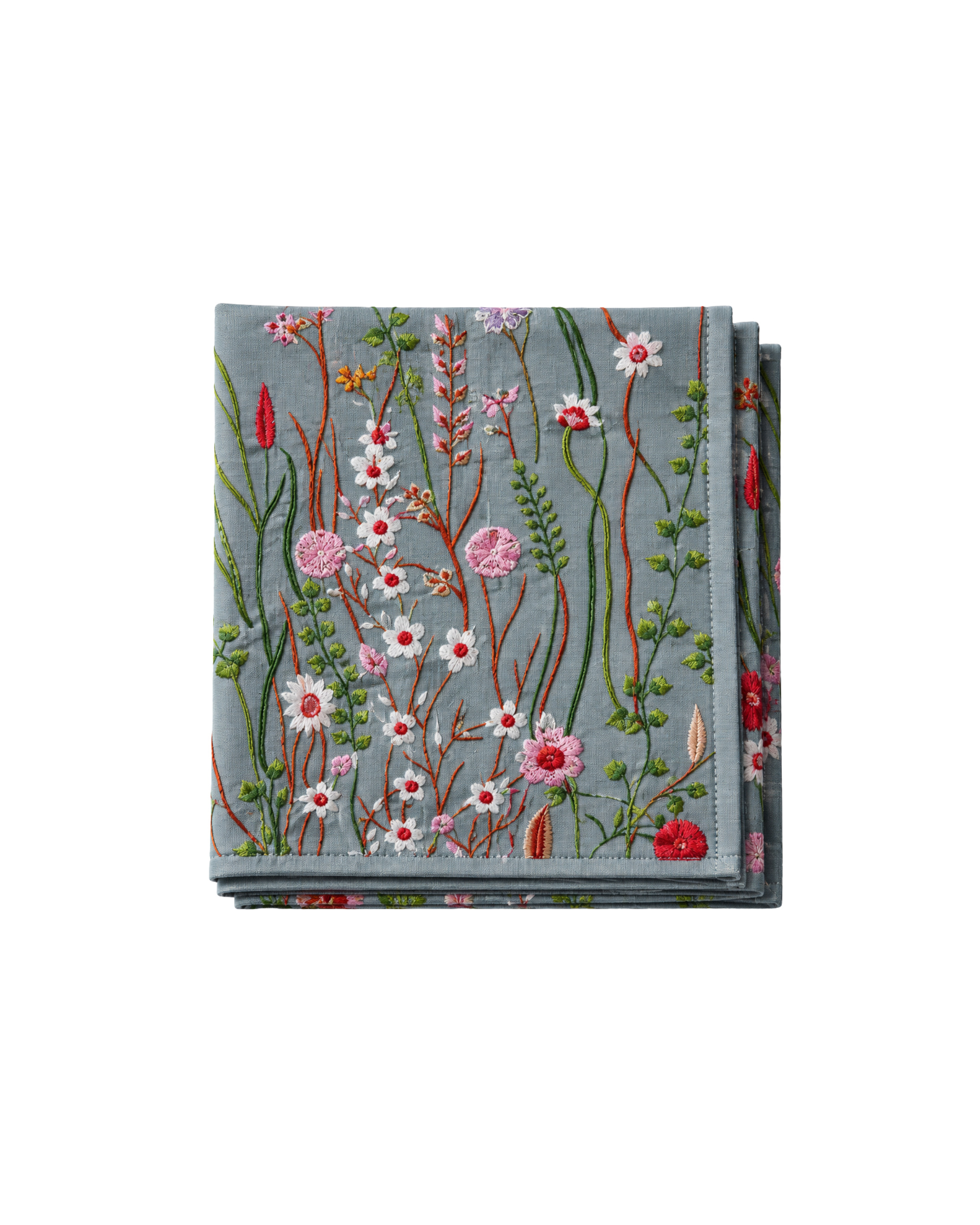 Handbestickte Baumwolltischdecke Floral Blau-Grün