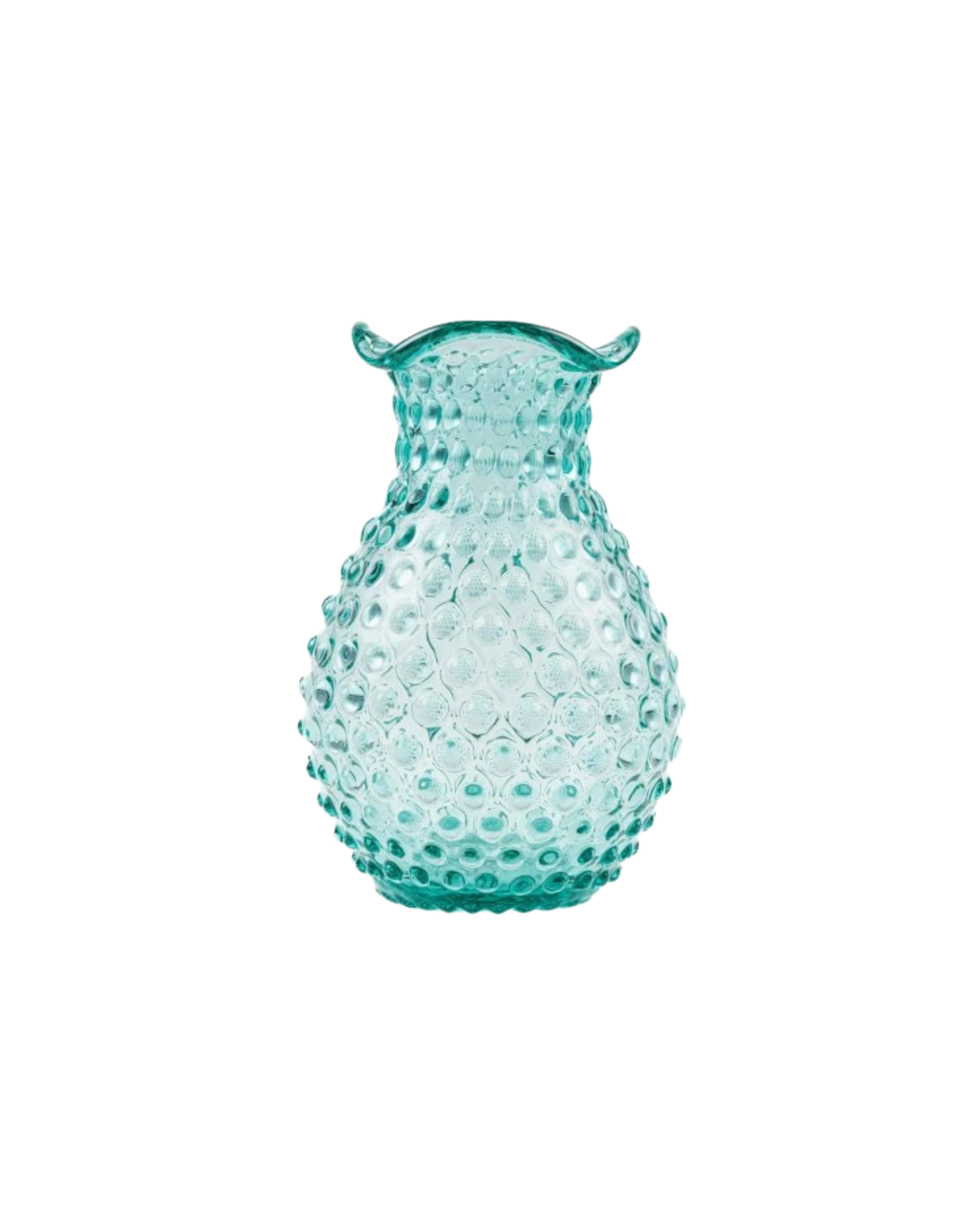 Elegante Hobnail-Kristallglasvase (20,5 cm) in Beryll-Grünblau für eine luxuriöse, zeitlose Tischdeko und exklusive Blumenarrangements.