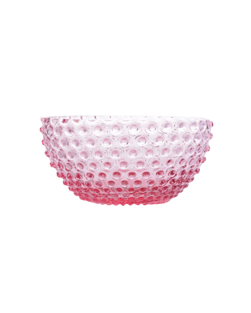 Große mundgeblasene Kristallglas Schüssel „Hobnail“ (24 cm) in Rosa mit markanter, traditioneller Noppenstruktur.