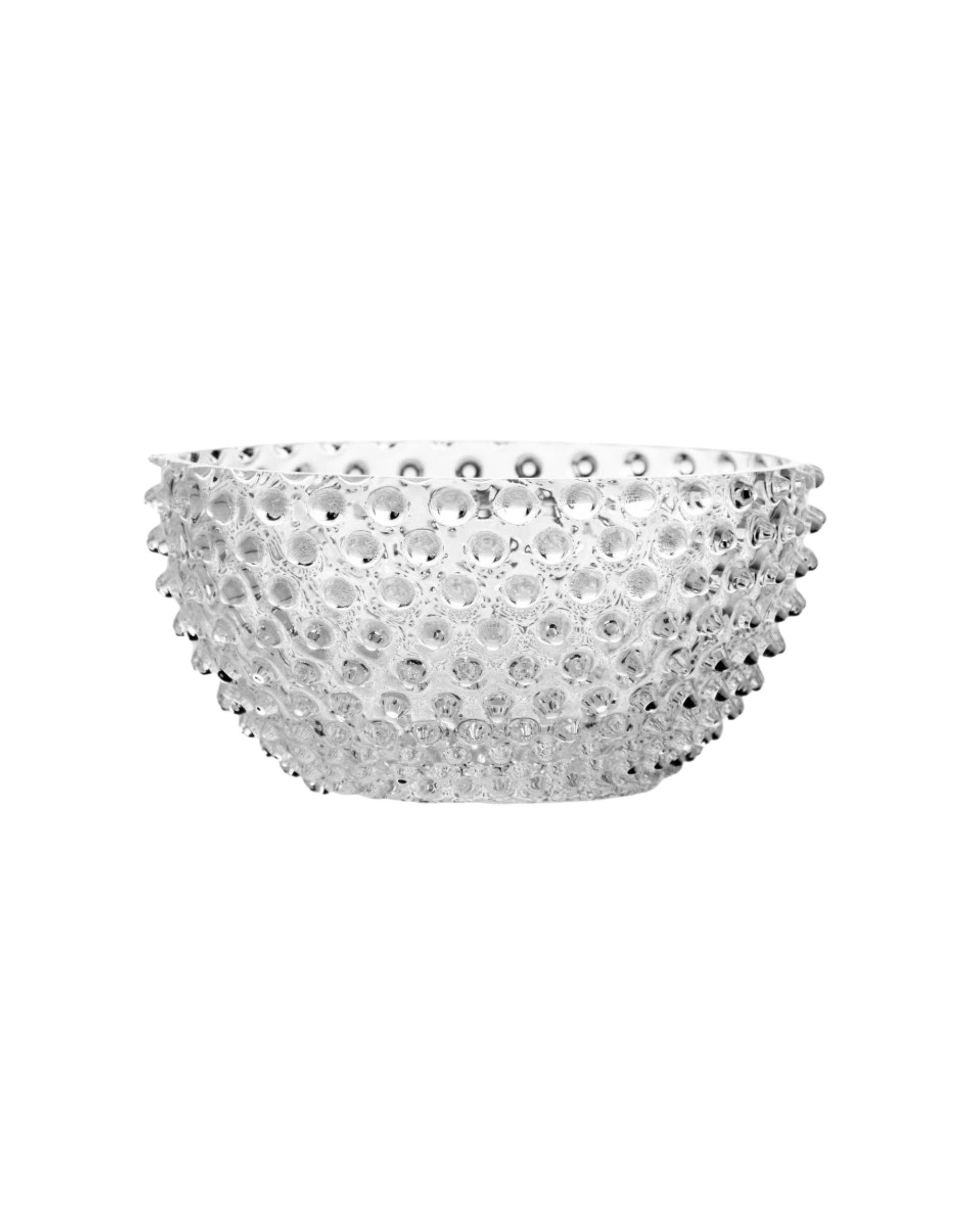 Große mundgeblasene Kristallglas Schüssel „Hobnail“ (24 cm) in glasklarem Crystal mit markanter, traditioneller Noppenstruktur.