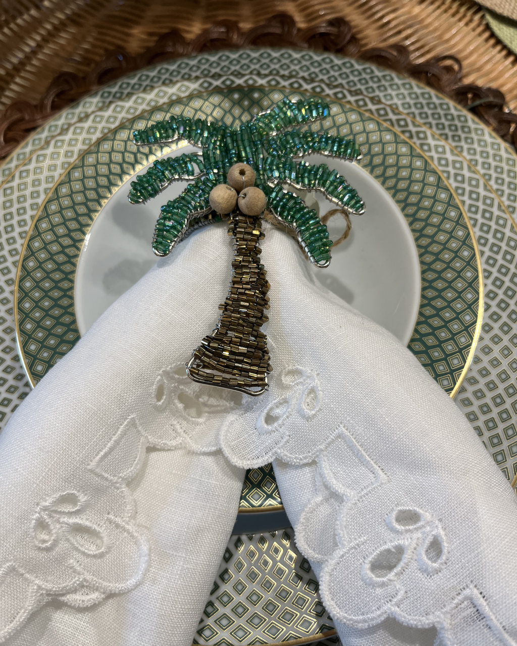 Handgefertigte Perlen Serviettenringe Palme, 2er Set