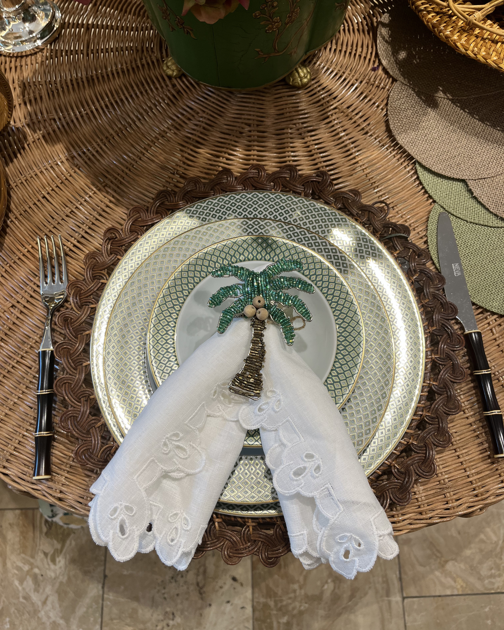 Handgefertigte Perlen Serviettenringe Palme, 2er Set