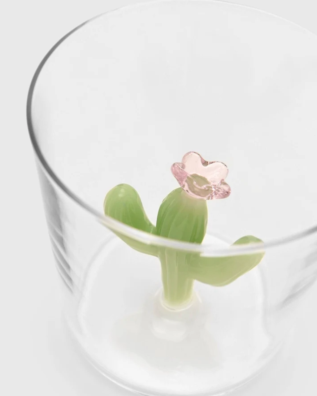 Handgefertigtes Borosilikat Glas Kaktus Grün-Rosa