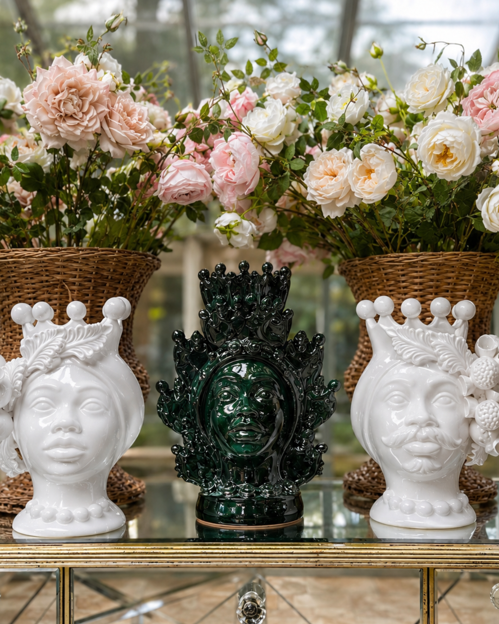 Handbemalte sizilianischen Moorish Heads Grün
