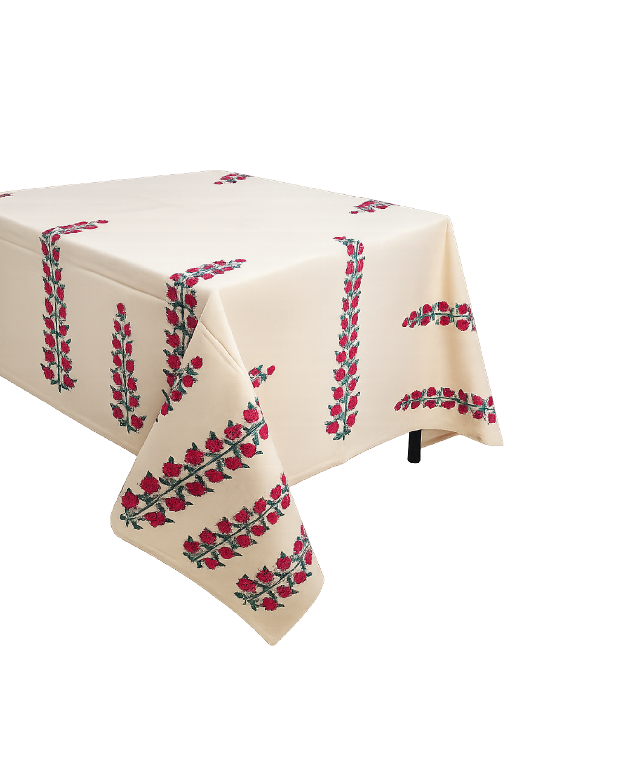 Handbedruckte Baumwoll Tischdecke Floral Beige