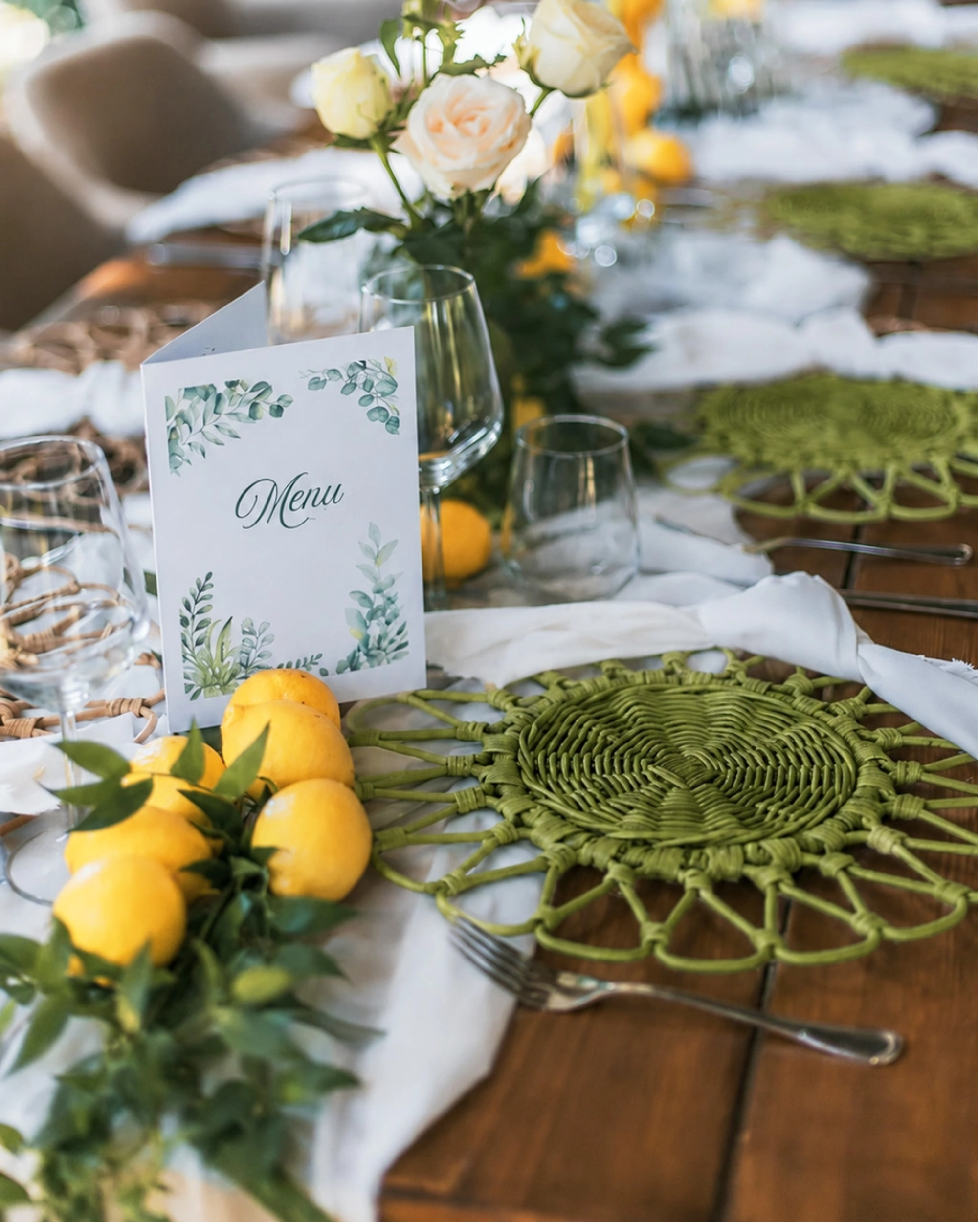Rattan Tischset Blume Grün, 2er Set